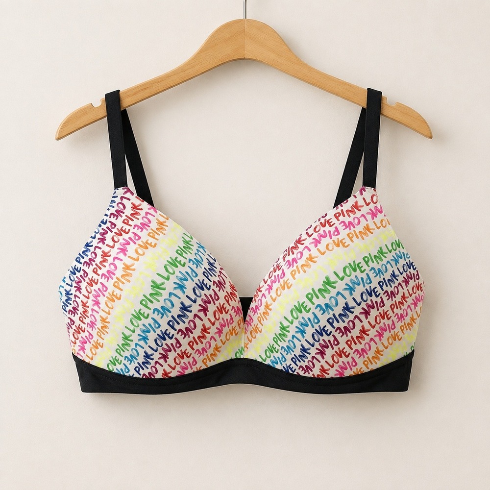 Victoria's Secret PINK Y2K Rainbow Logo Wireless Push Up Bra Women 40DD
